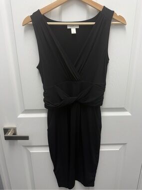 Ann Taylor LOFT Classic Black Sleeveless Twist-Front Midi Dress w/ Pockets  Sz 4